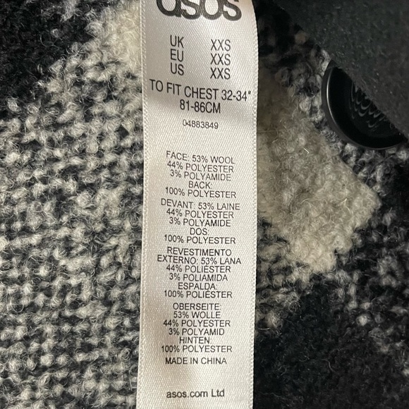 ASOS Checked Peacoat with Borg Collar in Black XXS - Picture 5 of 6